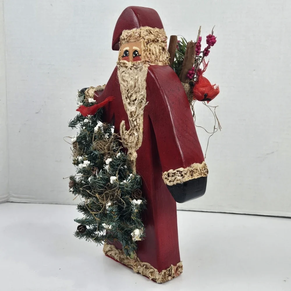Vtg Hand Carved Painted Old World Santa Claus Woodsman Figurine 12